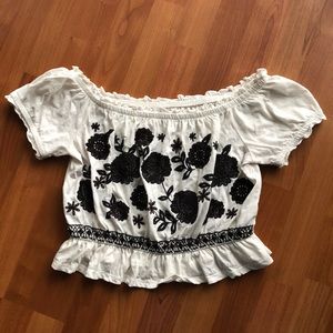 AE Embroidered Floral Off the Shoulder Crop Top